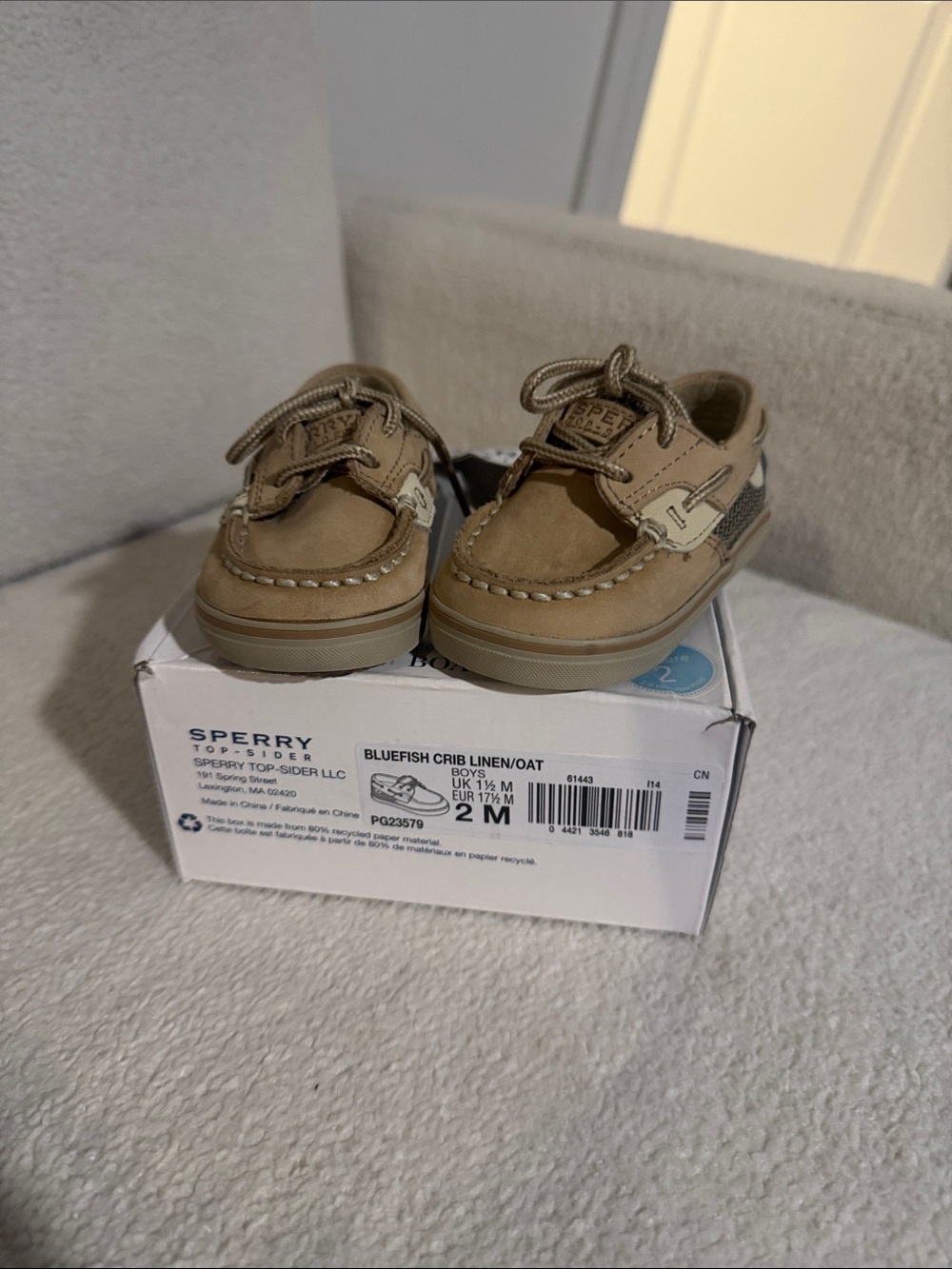 Sperry Toddler Boat Shoes in Oat with Tan Accents